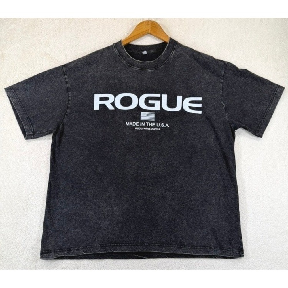 Rogue Fitness Graphic T-Shirt Mens Large Gray Acid Wash Cotton Short Sleeve Tee